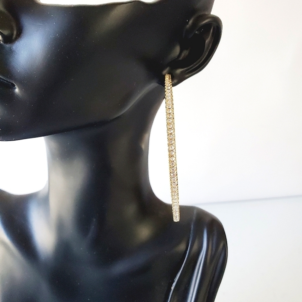 Oversized Rhinestone Hoop Earrings Gold-tone One Pair